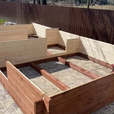 Готовая баня 5.5x3 метра из профилированного бруса на участке клиента в Борисове от компании Белкорона